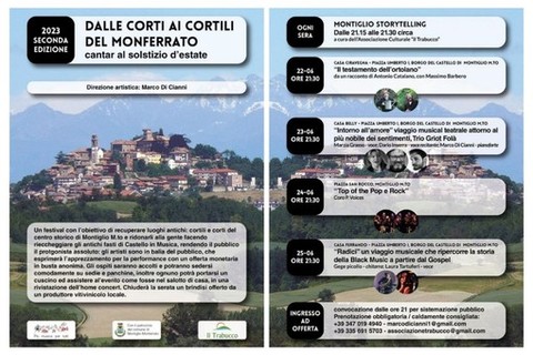 Montiglio (AT): dal 22 giugno 'Dalle corti ai cortili del Monferrato': arte, musica e teatro in un antico borgo